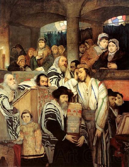 Maurycy Gottlieb Jews Praying in the Synagogue on Yom Kippur France oil painting art